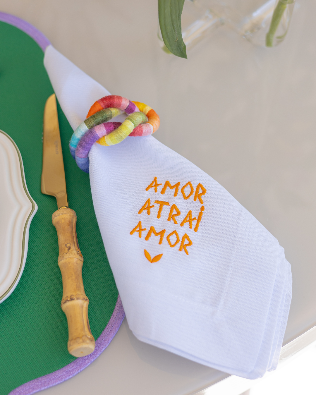 Conjunto 4 Guardanapos  em Linho Bordados Frases