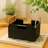 Porta Utensílios Metal e Couro Sintetico - 12 x 10,5 x 17 cm